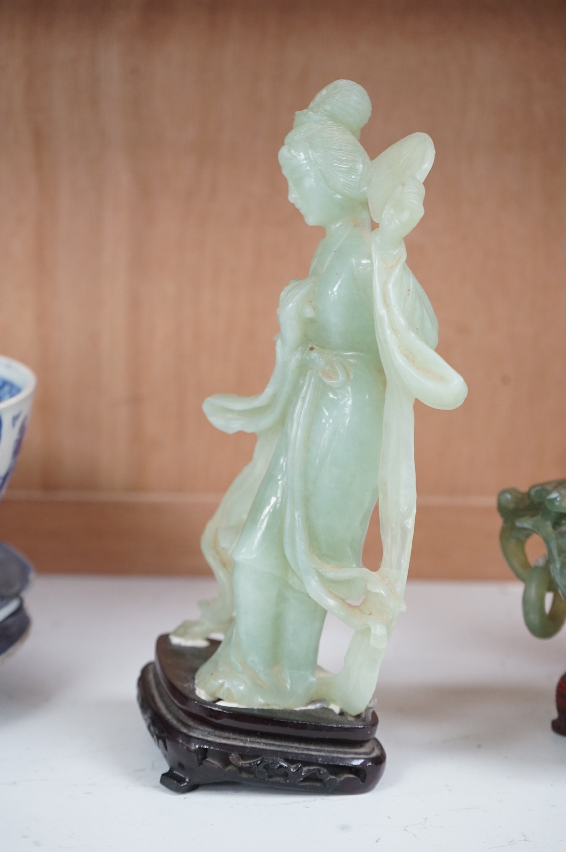 A Chinese jadeite figure and a similar censer and cover, overall 23cm high